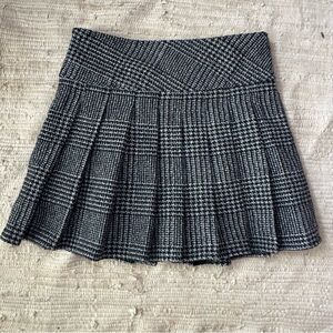 Plaid Pleated Mini Skirt Black White Skater Academia Wool Womens Medium